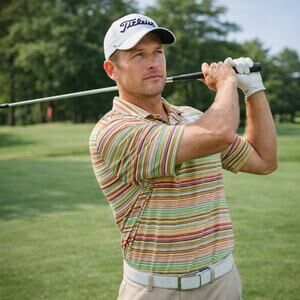 Vardon & Ray Men’s Golf Polo Shirt Stripe Short Sleeve Cotton Blend Size Large